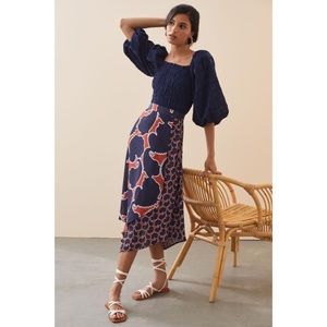 Anthropologie Dhruv Kapoor Peach Swirl Midi Skirt Small